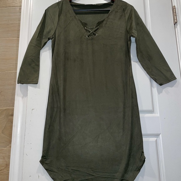 Soft Moves Suede Mini Dress- Olive - Picture 4 of 8